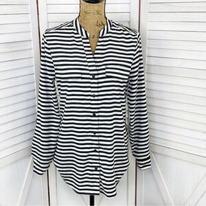 Notations Striped Button Front Blouse Black White Small